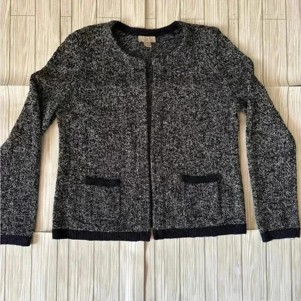 Loft open front marled cotton blend lady jacket cardigan with pockets